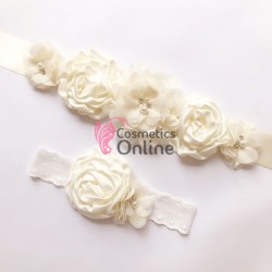 Brau din satin Hand Made Luxury BLT052BB Crem cu cristale aplicate pentru rochie de ocazie + 1 Jartea